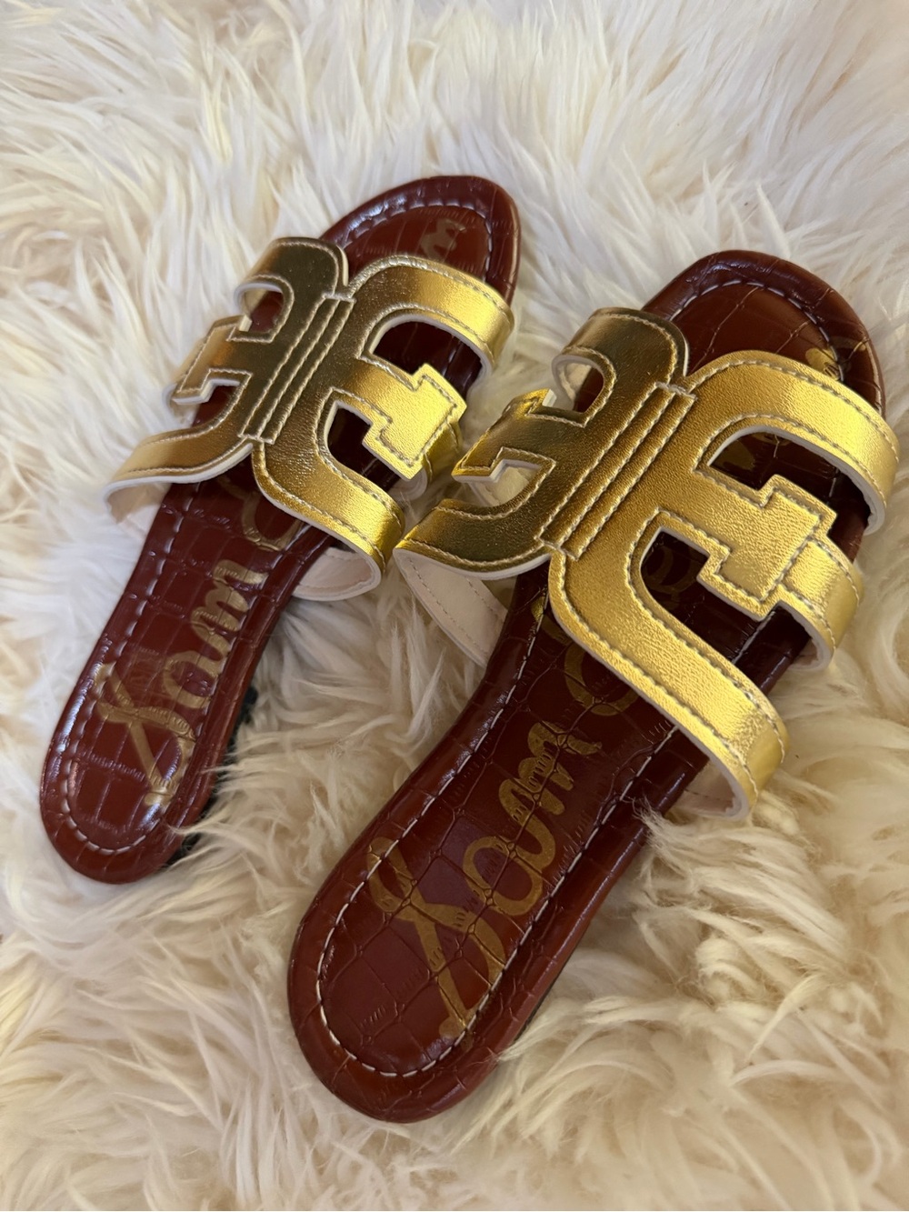 Sam Edelman gold  Croc-Embossed Slide Sandals new 5 size - Picture 2 of 3